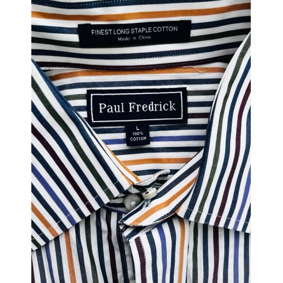 PAUL FREDRICK CLASSIC BUTTON DOWN STRIPED SHIRT-SIZE LARGE-(16 1/2" NECK) - Picture 2 of 6